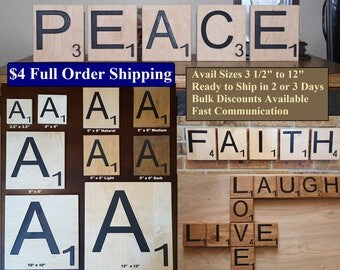 Scrabble Tiles Large Big Carved Letters 3 1/2", 4", 5" x 6", 8", 10" & 12" 4 Dollar Shipping Maple Plywood Letter Tile Oversized