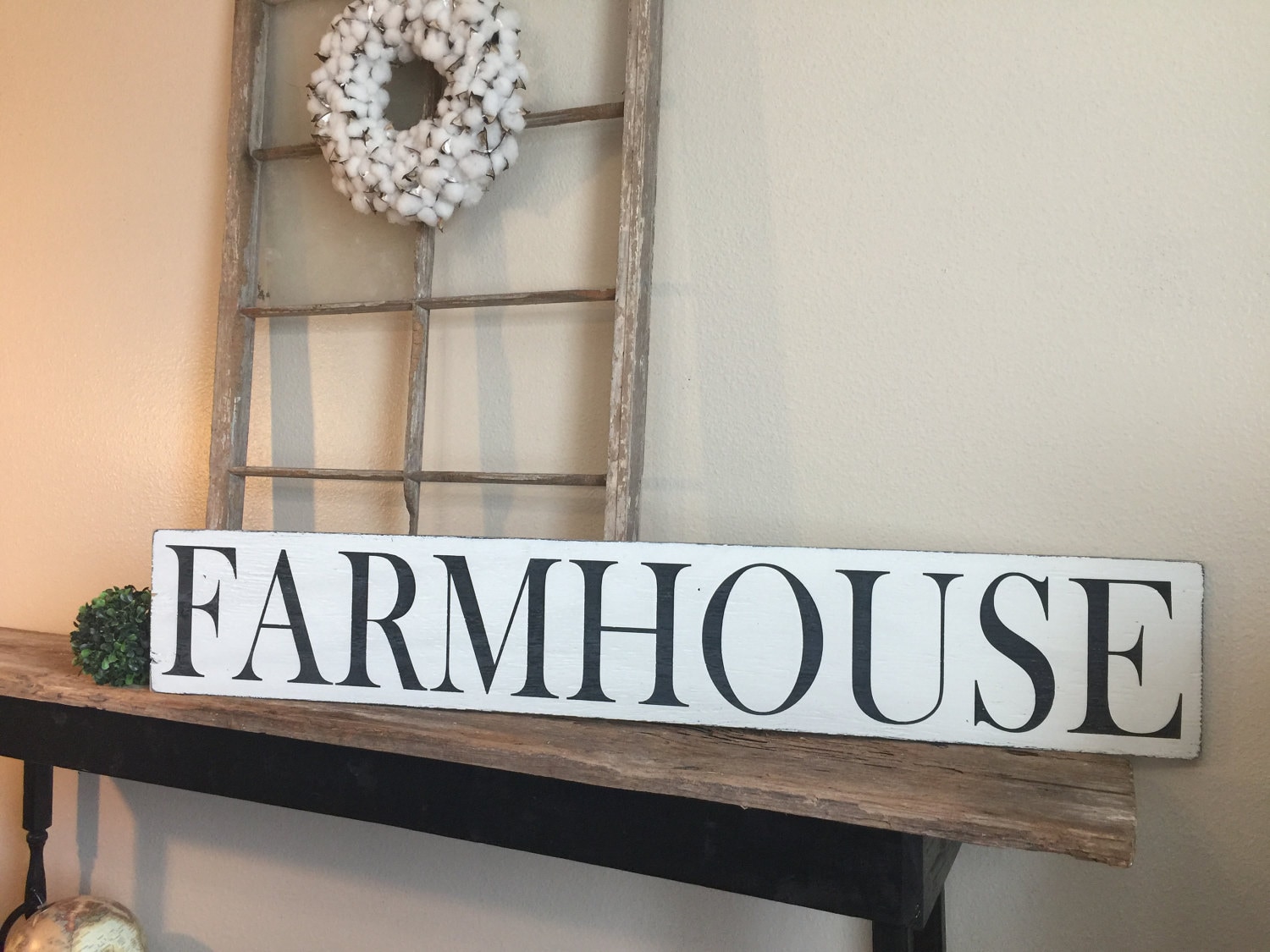 Large farmhouse sign handpainted in black and white with