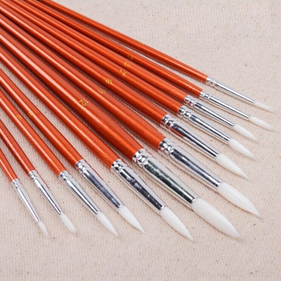 12 Pcs Wooden Red Pearl Fine Point Paint Brushes
