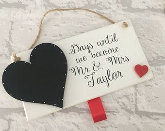 Wedding countdown personalised handmade wooden plaque. Available with many colours. Perfect engagement gift. Best selling item