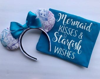 The Little Mermaid inspired shirt, Little Mermaid tee, Mermaid tshirt, Mermaid Kisses Starfish wishes, Women's Disney shirts