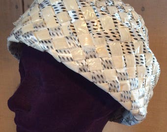1960's Women's Hat - Asymmetrical Taffeta Straw Hat - Vintage spring hat