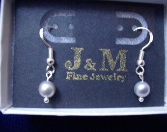 Sterling Silver Dove Gray Pearl Dangle Earrings