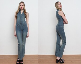 Vintage Blue Denim Playsuit Jumpsuit/ Size M