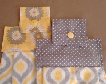 2 Yellow and Gray Hanging Dish Towels