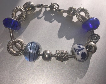 Pandora Style Charm Bracelet - Secection of Tibetan Silver/Mirano Glass/Ceramic/Plastic/Metal Charms