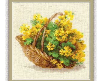 Counted Cross Stitch Kit - German colza (Riolis) - Floral cross stitch pattern - Basket of flowers cross stitch - Needlepoint kit