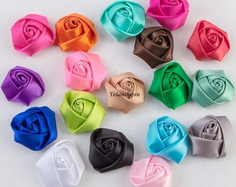 1.5" 16Colors Flat Back Mini Satin Ribbon Rose Flower For Hair Accessories Handmade Rolled Rosettes For Hair Clip Or Headband DIY