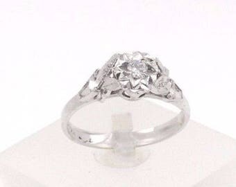 Handcrafted , Victorian Diamond Ring in 18K White Gold