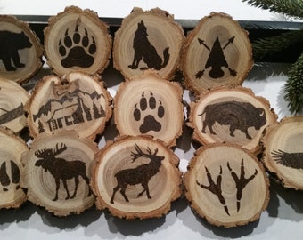 Mix or Match 4 Pack - Wood Burnt Live Edge Cabin Themed Coasters