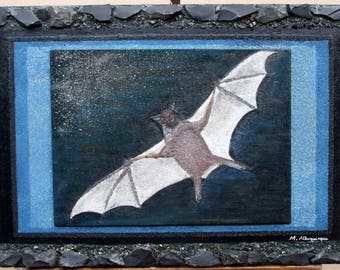 Bat stone collage on wood - 42 cm x 68 cm x 2 cm