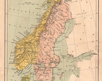 Items similar to Antique Map of Russia, Sweden, Norway and Denmark 1899 ...