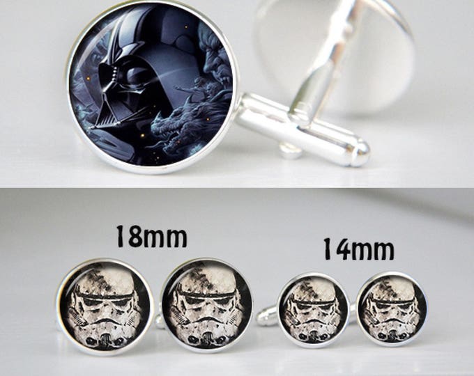 Star wars Darth Vader cufflinks, cool gifts for men, wedding silver plated Superheroes Star Wars jewelry black blue
