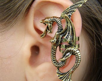 Dragon ear cuff no piercing, full ear cuff non pierced, fillory cartilage ear climber, the magicians mythology wyvern dragon jewelry