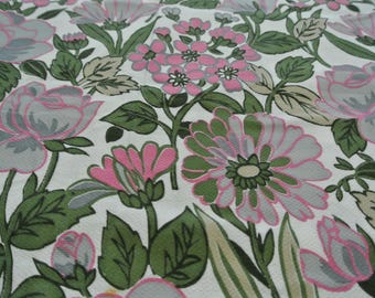 retro Vintage Mid Century Floral Green and Pink Dress Fabric 197" by 46"