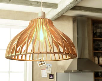 Suspension luminaire design bois "Curved"
