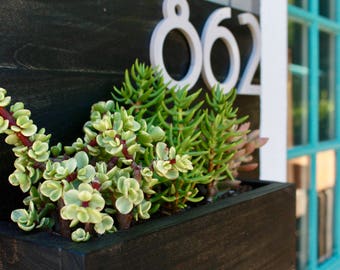 Wooden Address Planter Box, Customizable Succulent Planter, Address Display, House Numbers