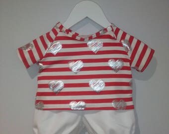10% discount already applied-Jersey stretch cotton with printed sailor, detail with silver, white snap, handmade neck cores