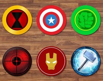 The Avengers Cupcake Toppers - Avengers Stickers - Logos - Avengers 2 inch Round Stickers - Superhero Avengers Party - Avengers Party Tags