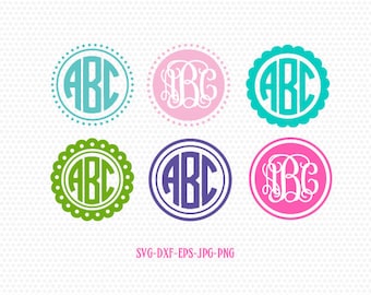 Circle monogram frames svg, Monogram Frames svg ,for CriCut Silhouette cameo Files svg jpg png dxf