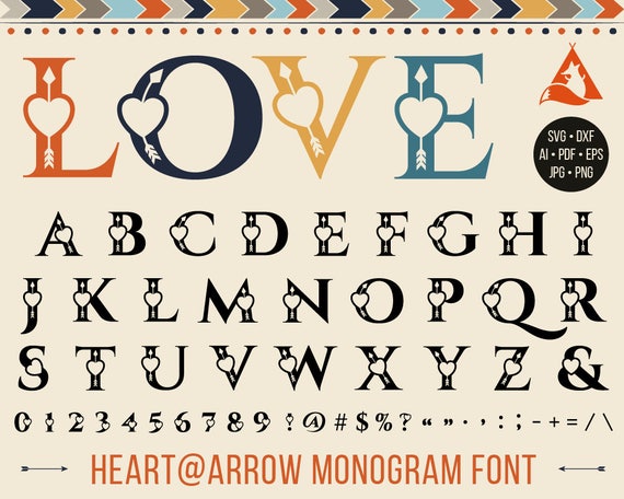 Download Heart and Arrow Monogram Font Svg Cut Files Love Alphabet