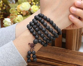 Black Volcanic 108 pcs 8 mm Beaded bracelet For Men Fashion personality wrist mala meditation yoga jewelry