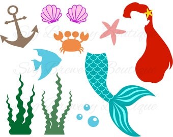 Mermaid tail, clam, shell SVG (layered), PNG, DXF, Pdf cricut, silhouette studio, vinyl decal, t shirt design, scrapbookin, stencil template