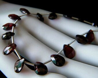 Natural Garnet Beads, Red Garnet Faceted Beads, Garnet Briolettes, Faceted Tear Drop Garnet Beads 205