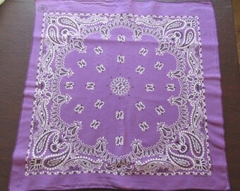 Vintage Elephant Trunk Up USA 100% Cotton Bandana-RN 115562 Purple~Black~White