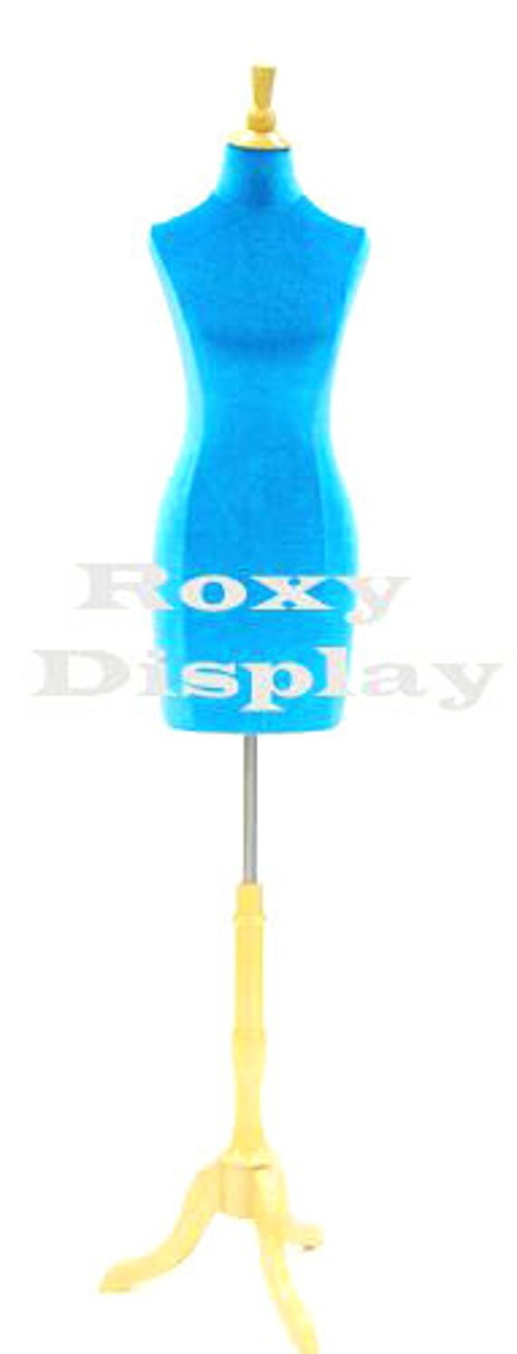 Blue Velvet Cover Female Dress Form With Maple Wooden Base