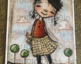 New! STUDIO DUDA ART mini print/frameable greeting card on velvety bright paper - Carefree - 5x7 print