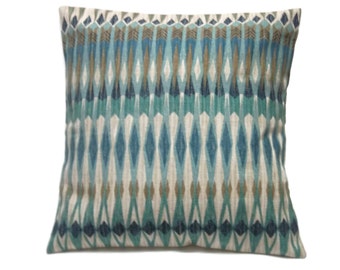 Decorative Pillow Cover Shades of Blue Beige Gray Camel Same Fabric Front/Back Toss Throw Accent 18x18 inch x