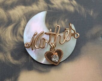 Vintage Mother's Day Pin Pearl Script Heart Charm