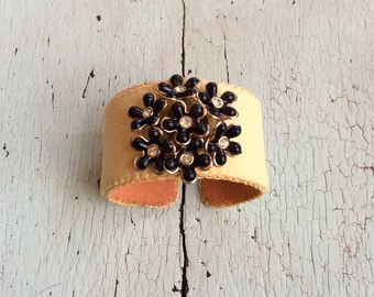 Pale Yellow Floral Adjustable Cuff with Blossoms