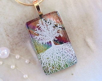 Tree of Life Dichroic Glass Pendant, Necklace, Fused Glass Jewelry, Necklace Included, A13