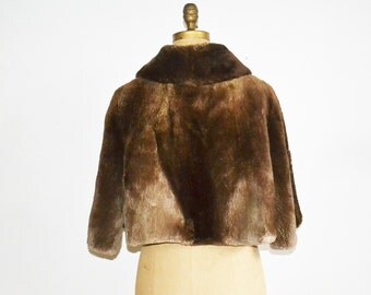 Fur cape beaver fur capelet stole brown fur cape