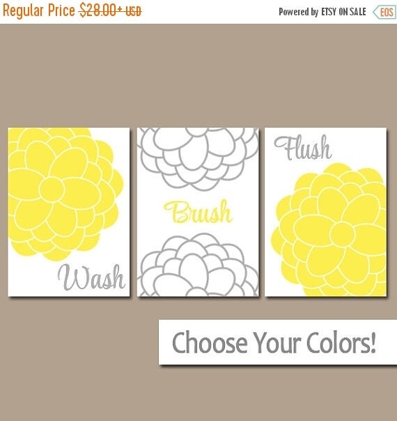 Yellow Gray Bathroom Wall Art Canvas or Prints by TRMdesign