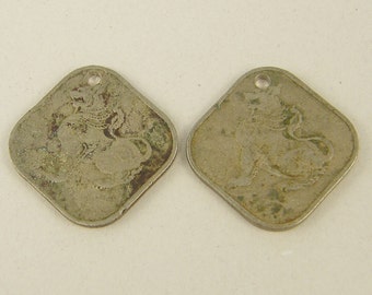 Metal Coins, Coin Charms, Ethnic Coins, Old Burmese Square Coins |CN1-2|2