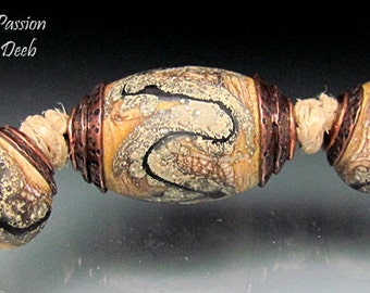 Handmade Glass Beads of Passion BHB Leah Deeb - 3pc Organic Double Capped