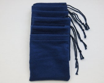 Set of 6, Solid Navy Blue Flannel Cotton Hoo Doo / Mojo Bags / Jewelry Pouches
