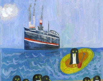 Misha returns home for a visit. Original oil painting by Vivienne Strauss.
