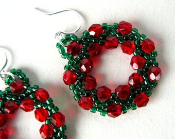 Christmas Wreath Earrings Glass and Gold Filled