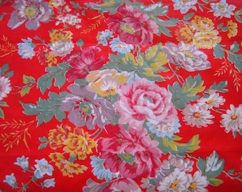 1950s Vintage French Floral Fabric - Polished Cotton Chintz - Toile Cirée, Patchwork And Quilting Fabric - French Florals, Shabby Chic