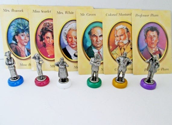 Six Clue Suspect Pewter Tokens from 50th Anniversary Parker Brothers