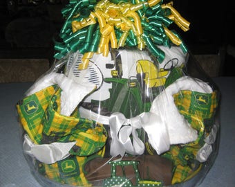 John Deere Inspired Baby Gift Basket 3-D Blanket,With Matching Burp Cloths, Wash Cloths, Outfits Bib