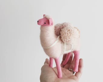 cotton candy pom pom alpaca soft sculpture animal