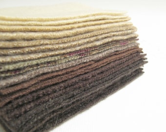 Felted Cashmere Sweater Fabric Squares Eco-Friendly Wool Craft Fabric Bundle Felted Wool Destash Browns Tans Cream 20 - 4" x 4" Pieces 999