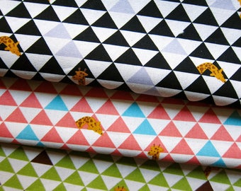 Animal Print Fabric - Cotton Linen Blend Fabric - Giraffes and Triangles - Fat Quarter