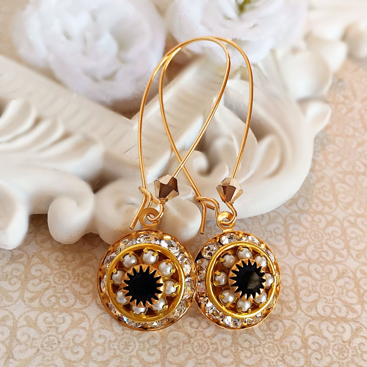 Art Deco Earrings - Victorian Jewelry - White Diamond - Bridesmaid Gifts - AURORA Classic