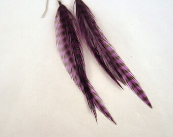 Feather Earrings Purple Grizzly